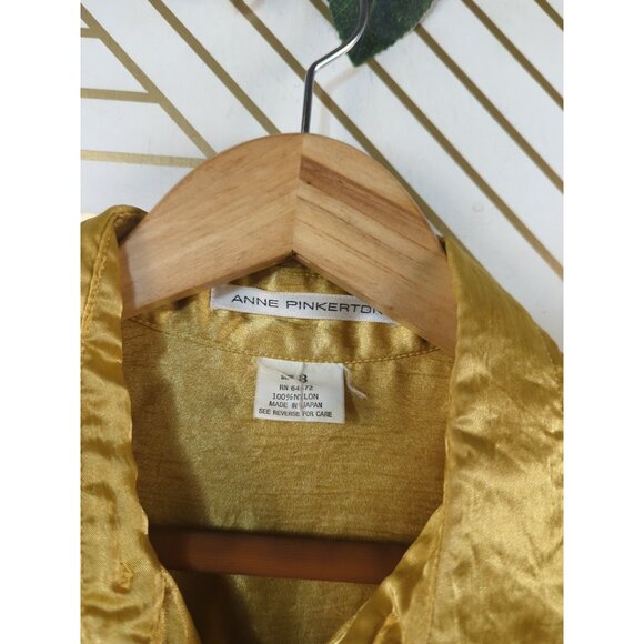 Anne Pinkerton VTG Womens Gold Crinkle Textured Blouse MADE IN JAPAN Size 8 - Picture 4 of 6